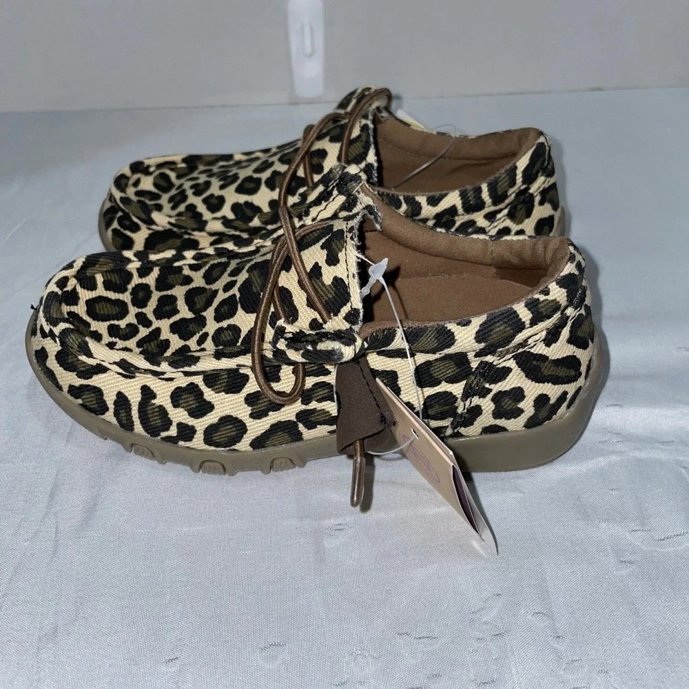 Roper Chillin Leopard Canvas Slip-On Shoes Slip On Moc Toe Tan Brown Size 11